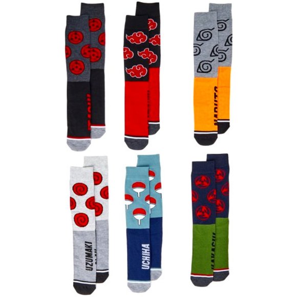 Naruto Shippuden Collection Gray & Black Sharingan Men’s Crew Socks, 6-PK; OS - Picture 2 of 5